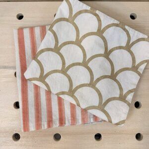 Set Of 2 Caitlin Wilson Cotton Pillow Cover 18” X 20” Gold Scallop Coral Stripe